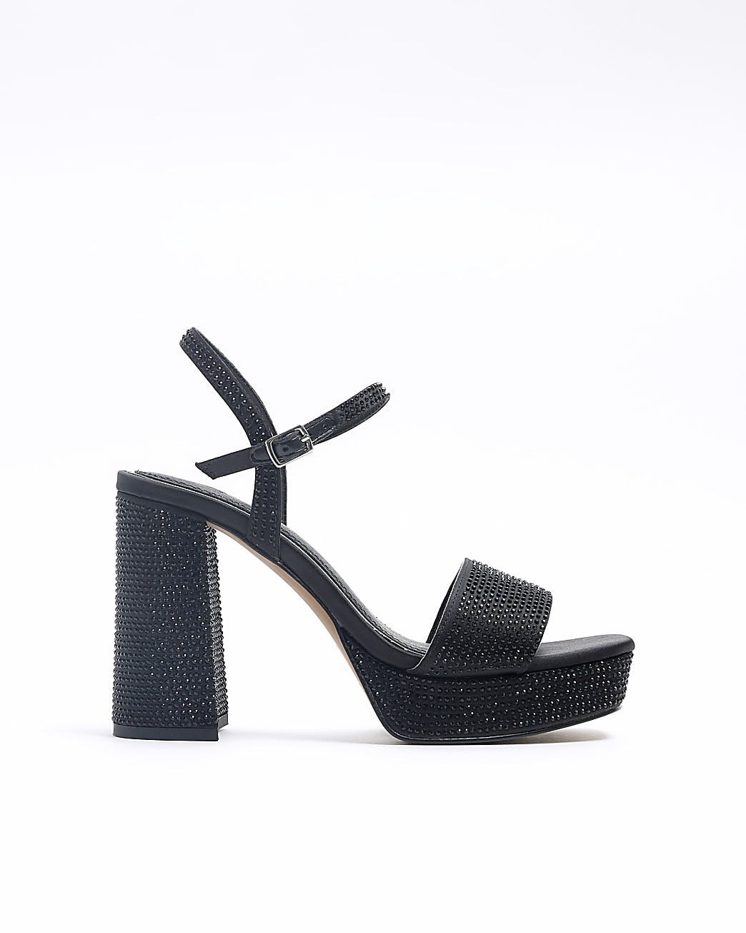 Black diamante block heeled sandals | River Island (UK & IE)