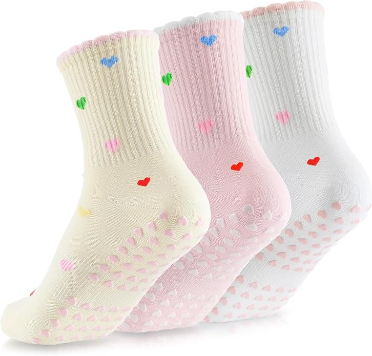 Skicuff 3 Pairs Cute Pilates Socks with Grips for Women, Non Slip Ruffle Yoga Socks for Barre Bar... | Amazon (US)