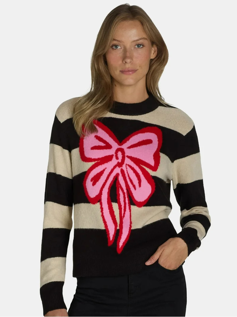 99 Jane Street Women’s and Women's Plus Striped Sweater with Bow Design, Sizes XS-4X | Walmart (US)