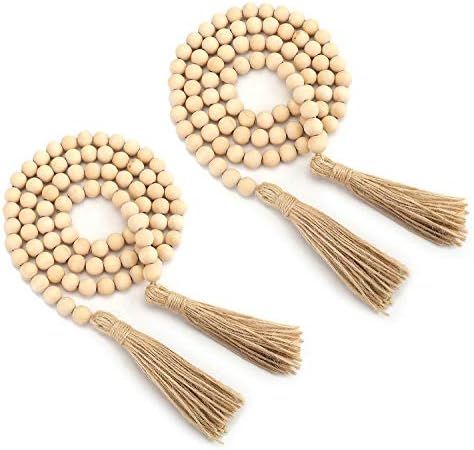 Yesland 2 Pack 9.2 ft Wood Bead Garland with Tassels, Farmhouse Rustic Country Beads & Wall Hangi... | Amazon (CA)