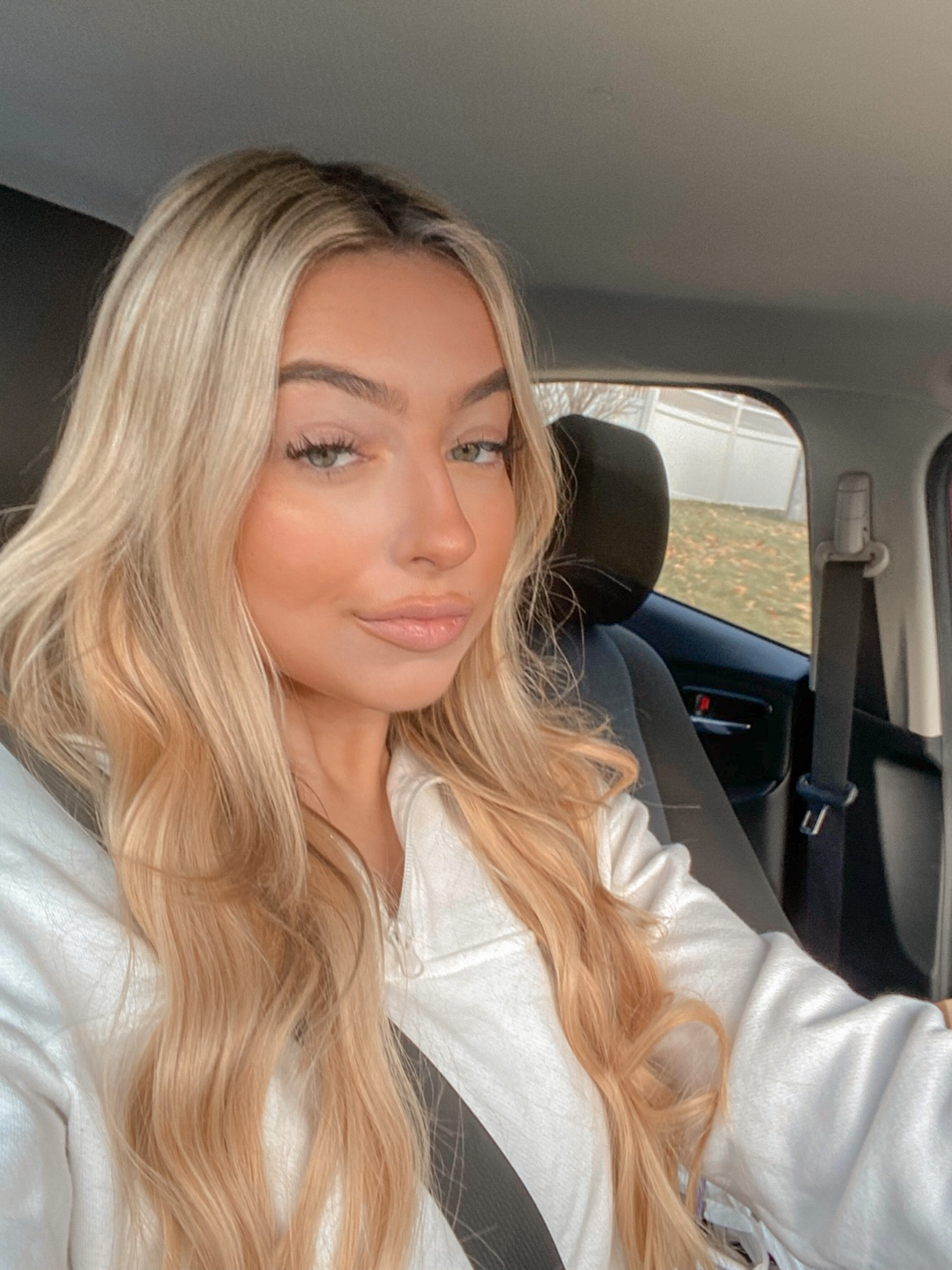 gymshark lululemon hair hair care hair styles blonde curls white sweater top leggings purple makeup blush concealer contour eyebrows mascara lashes

#LTKbeauty #LTKSeasonal #LTKfit