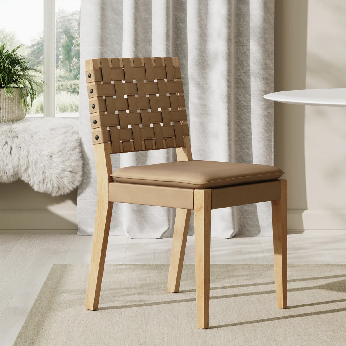 Woven Faux Leather Dining Chair Light Brown | Nathan James