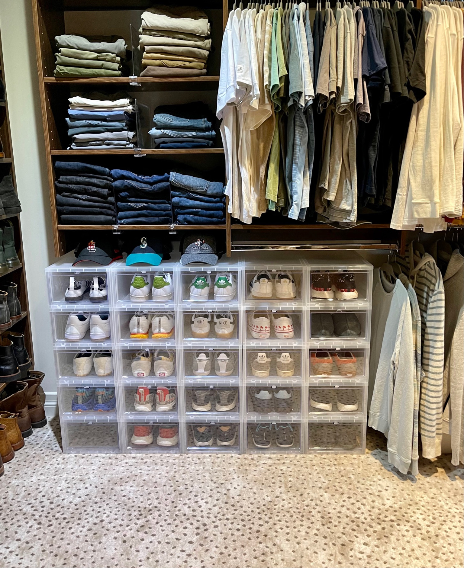 No space for your shoes? Take advantage of the vertical height! These stacking shoe bins are perfect for additional space in your closet! 

#home #closet #closetinspo #organize

#LTKhome