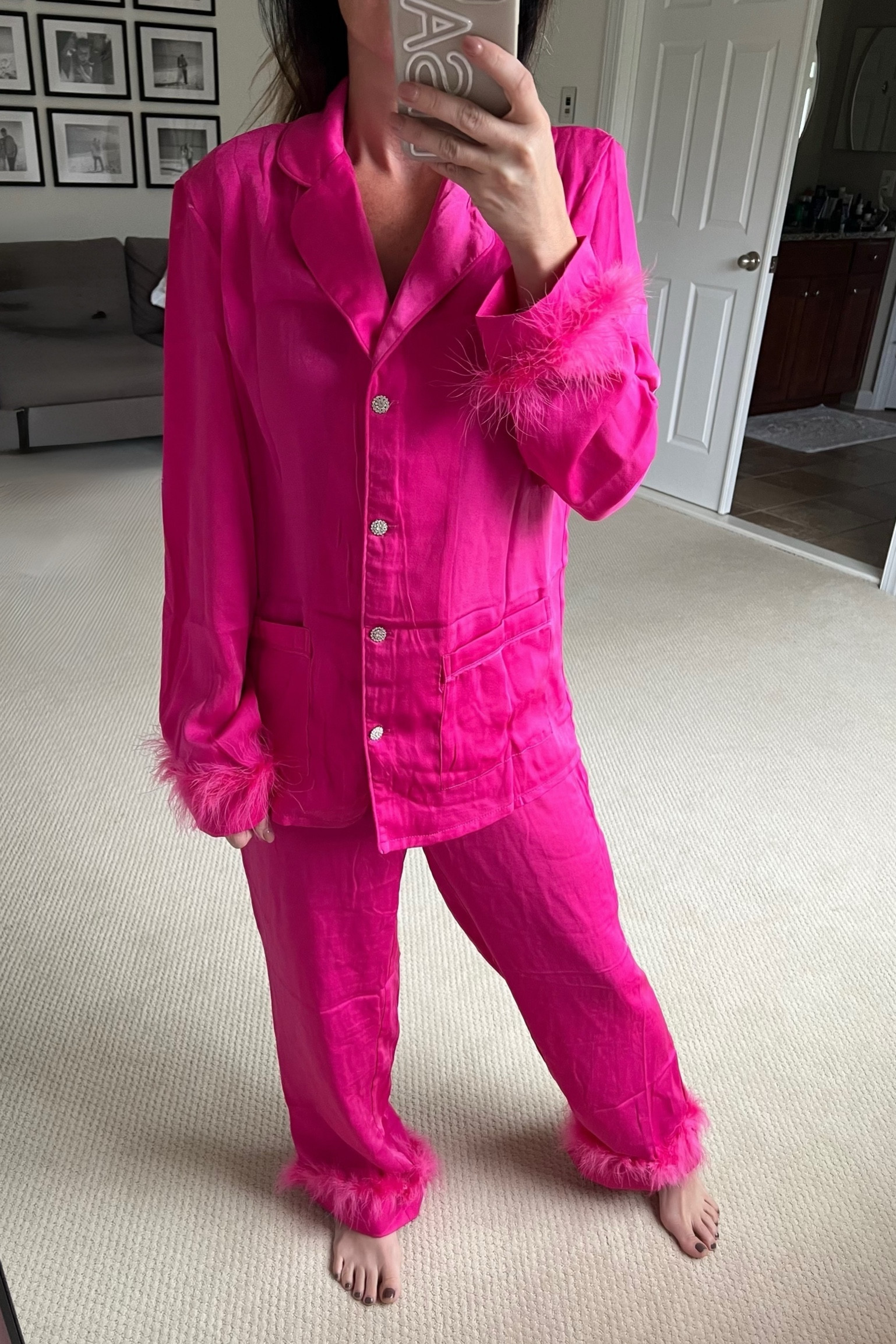 Pink feather pajamas from Amazon that would be perfect for a pajama themed party.
Wearing size small
Similar option to the sleepers brand 
Color: rose red 

#LTKStyleTip #LTKFindsUnder50 #LTKHalloween