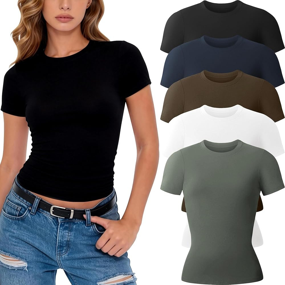 CE' CERDR 3/5 Pack Womens T Shirts Crew Neck Short Sleeve Shirts for Women Casual Basic Tees Fitt... | Amazon (US)