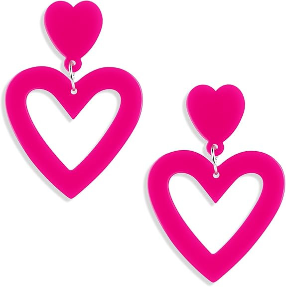 Acrylic Double Heart Valentines Earrings for Women Heart Statement Earring Love Heart Earrings Da... | Amazon (US)