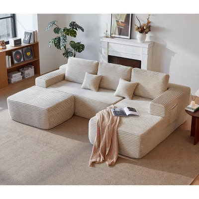 104"Cloud Sectional Sofa,U-Shaped Chaise,Deep Seat,Side Pockets,Plush Fabric,No Assembly,Beige,Right Facing | Target