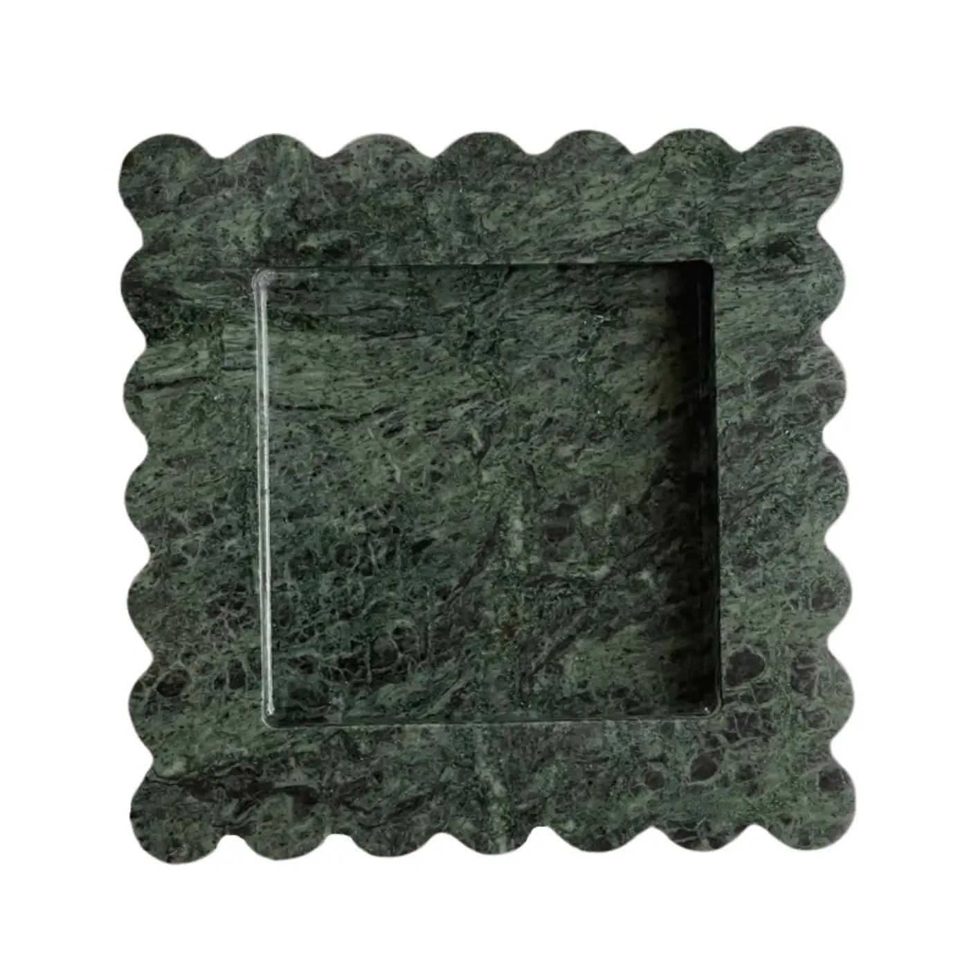 Box Tray: Chunky Scalloped Edge Square Tray in Emerald Marble by Anastasio Home | 1stDibs
