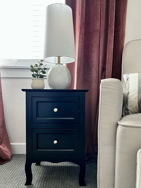 Loving this cute little black nightstand. It’s perfect for this corner of the nursery! 
Assembly wasn’t bad either. And the price is unbeatable. 

Marble lamp
Velvet curtains
Faux succulent
Glider rocker

#LTKbaby #LTKhome #LTKfindsunder100