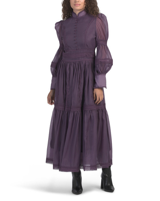 Long Sleeve Mock Neck Trim Maxi Dress | TJ Maxx