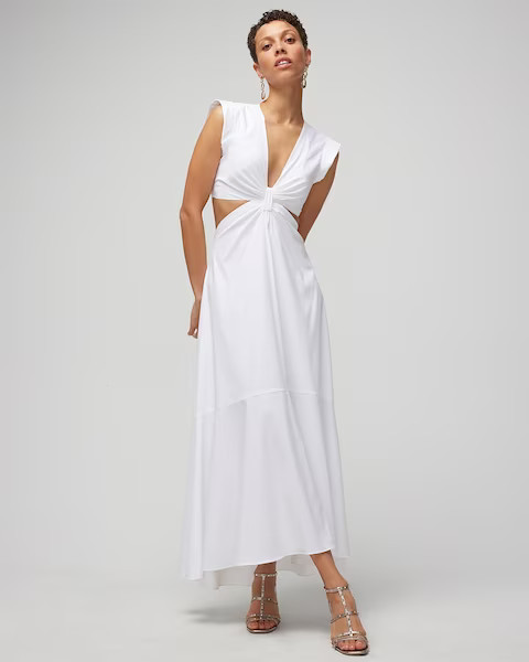 Deep V-Neck Midi Dress with Cut-outs | White House Black Market