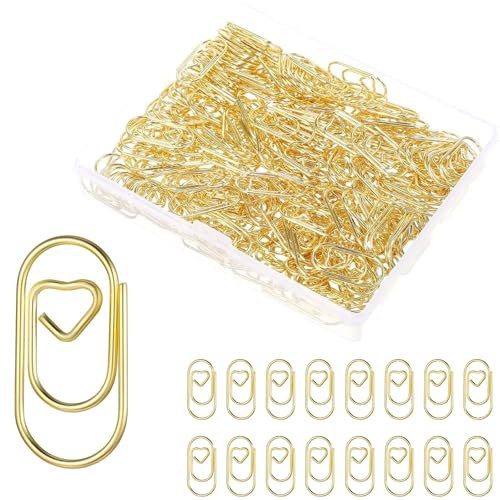 ADULLPONY Small Gold Paper Clips: Love Heart Shaped Paperclips 200 Pcs Mini Metal Cute Paper Clips Holder for Home Office School Desk Organizers Wedding Decorative Supplies | Amazon (US)