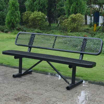 6 Ft. Outdoor Steel Bench With - Black Ideal For Porch And Metal Powder Coating Porch, Lawn | Wayfair North America