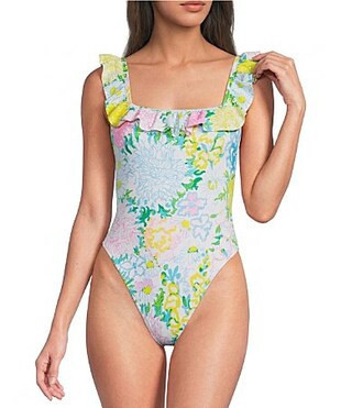 Lilly Pulitzer Aemma Lilly Garden Ruffle Detail One Piece Swimsuit - 8 | Dillard's