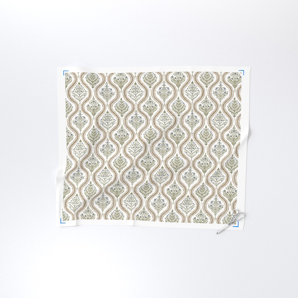 Fabric in Monticello Dusty Blue Green and Butterscotch on CREAM2 | Spoonflower