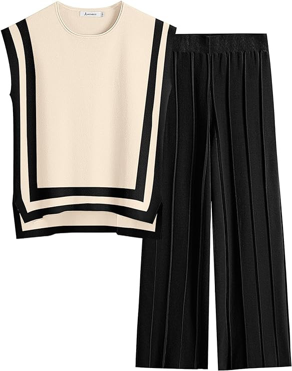 ANRABESS Women Two Piece Outfits Summer Knit Lounge Matching Sweater Sets Pullover Tops Pants Tra... | Amazon (US)