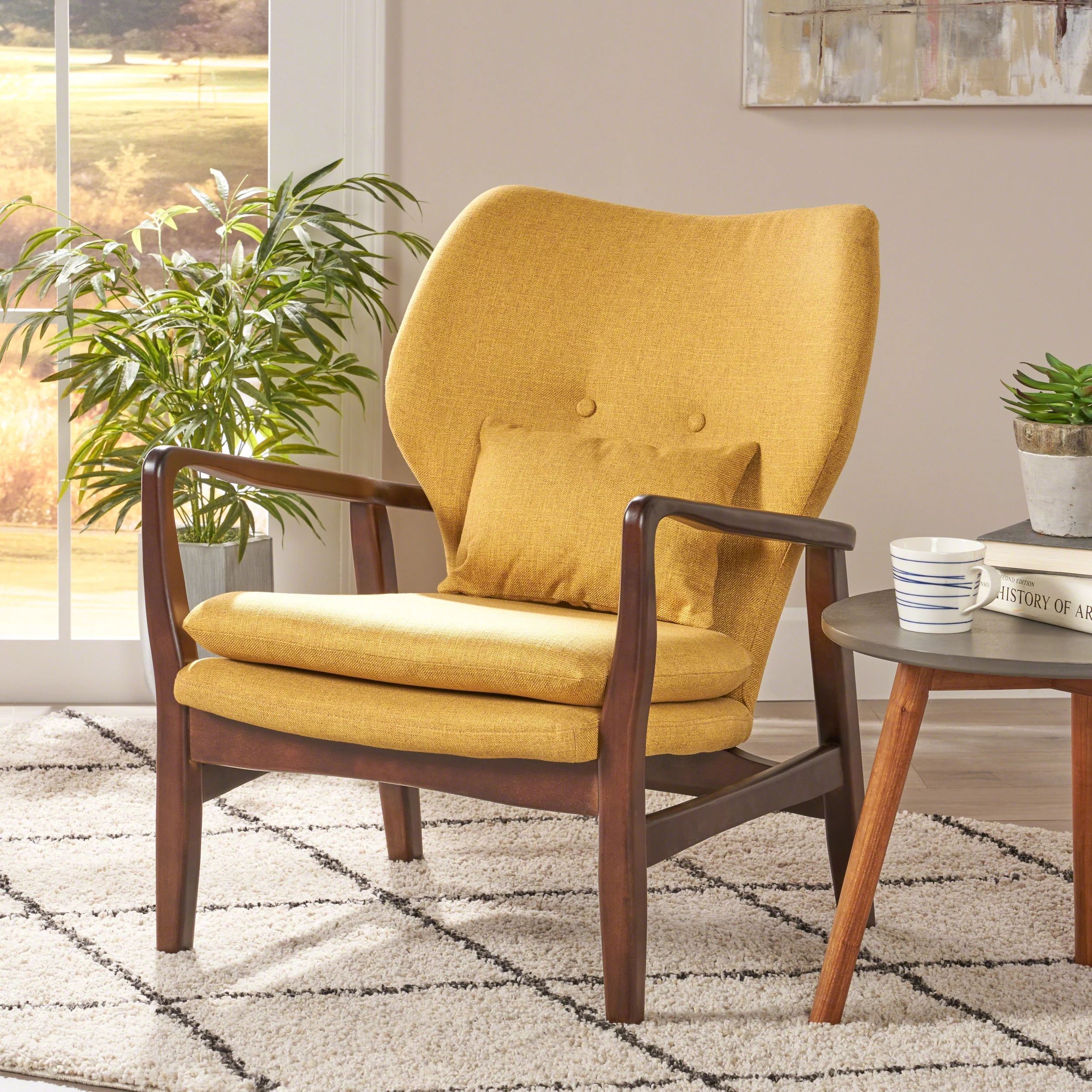 Noble House Mid Century Modern Fabric Club Chair, Mustard | Walmart (US)
