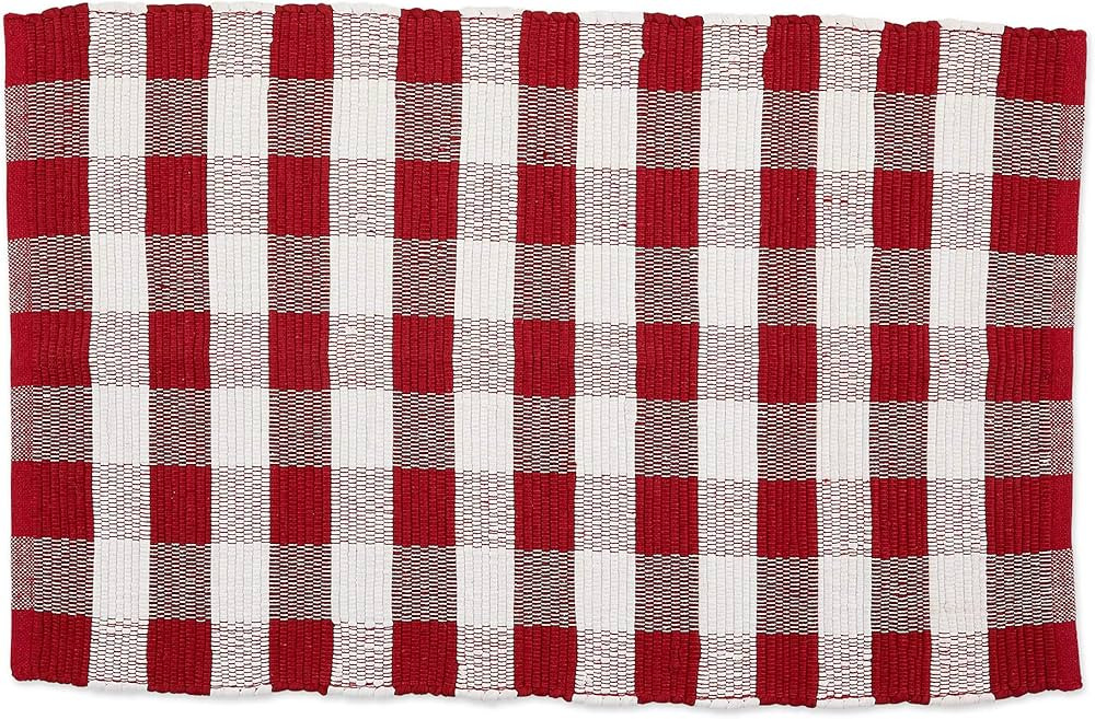 DII Buffalo Check Rug Collection, Hand Dyed Reversible Chindi Rug, 26x40, Red | Amazon (US)