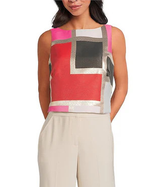 Cayley Colorblock Crew Neck Sleeveless Box Top | Dillard's