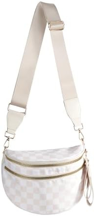 FEIBOON Spacious Checkered Nylon Crossbody Bag Bum Bag Handbags for Women | Amazon (US)