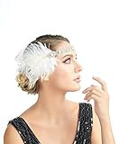 1920s Flapper Headband 20s 30s Great Gatsby Headpiece White Cream Ivory Feather Gatsby Silver Crysta | Amazon (US)
