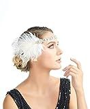 1920s Flapper Headband 20s 30s Great Gatsby Headpiece White Cream Ivory Feather Gatsby Silver Crysta | Amazon (US)