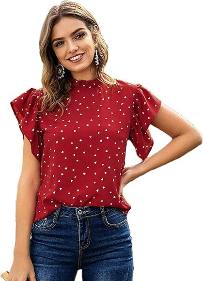 Lilosy Women Casual Ruffle Short Sleeve Work Blouse Elegant Office Top | Amazon (US)