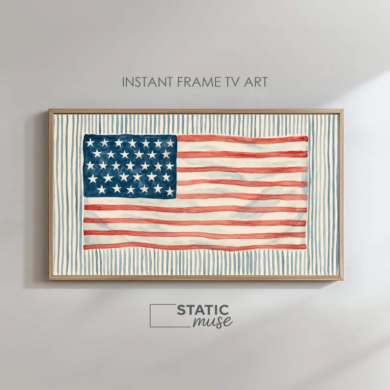 4th of July Frame TV Art, Watercolor American Flag Display, Patriotic USA Decor, Independence Day... | Etsy (Global)