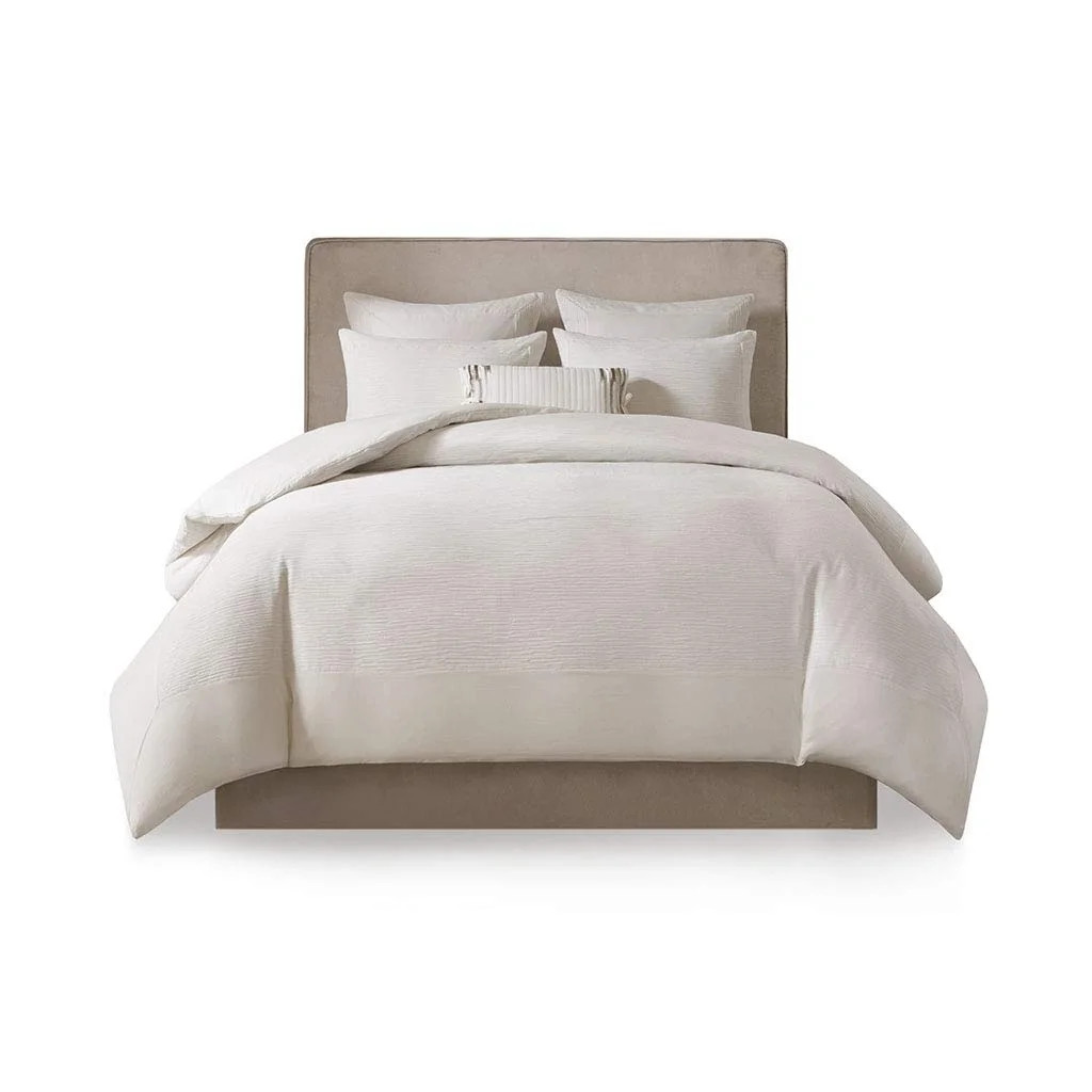 N Natori Hanae 3 Piece Cotton Blend Duvet Set Yarn Dyed Bedding Cover, King/Cal King Size, White | Walmart (US)