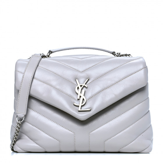 SAINT LAURENT Calfskin Y Quilted Monogram Small Loulou Chain Satchel Granite | Fashionphile