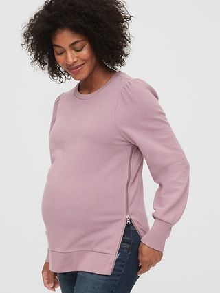 Maternity Nursing Side-Zip Puff Sleeve Sweatshirt | Gap (US)