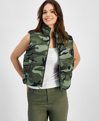 Crave Fame Juniors' Camouflage Zip-Front Puffer Vest - Macy's | Macy's