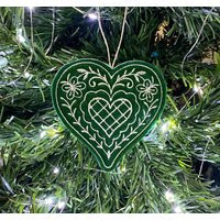 Ornate Heart Ornament Embroidered On Dark Green Felt & White Thread. Bavarian Aesthetic | Etsy (US)