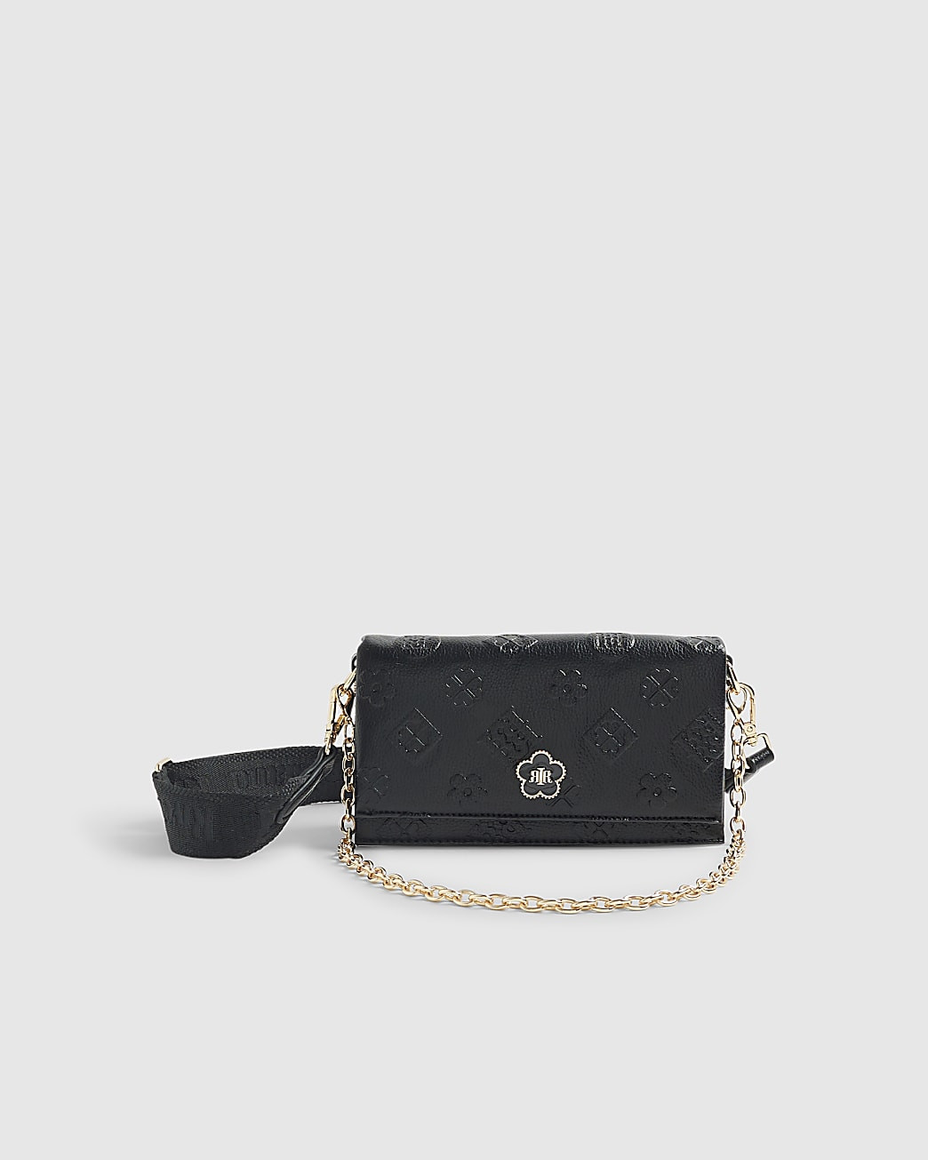 Black Embossed Monogram Cross Body Bag | River Island UK & IE