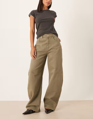 ASOS DESIGN high waisted barrel leg jeans in washed khaki | ASOS | ASOS (Global)