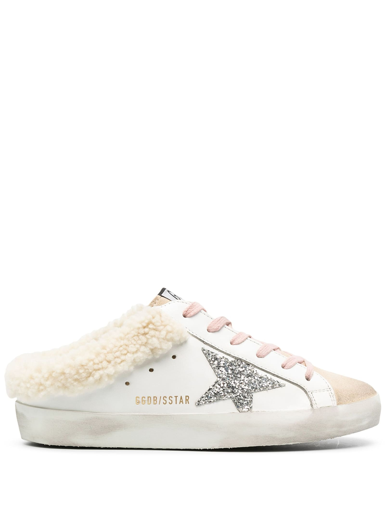 Golden Goose Super- Star Sabot Suede Toe Shearling Lining Glitter Star | Italist.com US