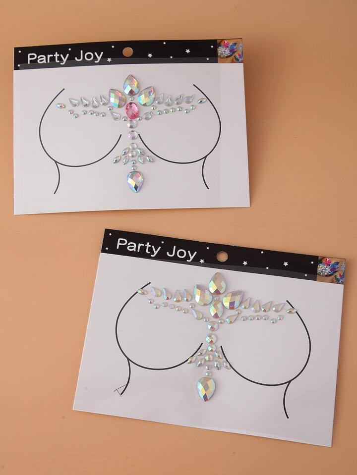 2pcs/Set Chest & Face 3d Rhinestone Temporary Tattoo Sticker, One Glow In The Dark, One Regular, ... | SHEIN