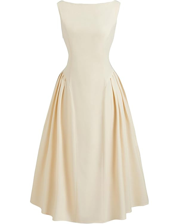 CIDER Party Dress Midi Dresses Boat Neck Backless Ruffle A Line Elegant Wedding Guest Dresses Mid... | Amazon (US)