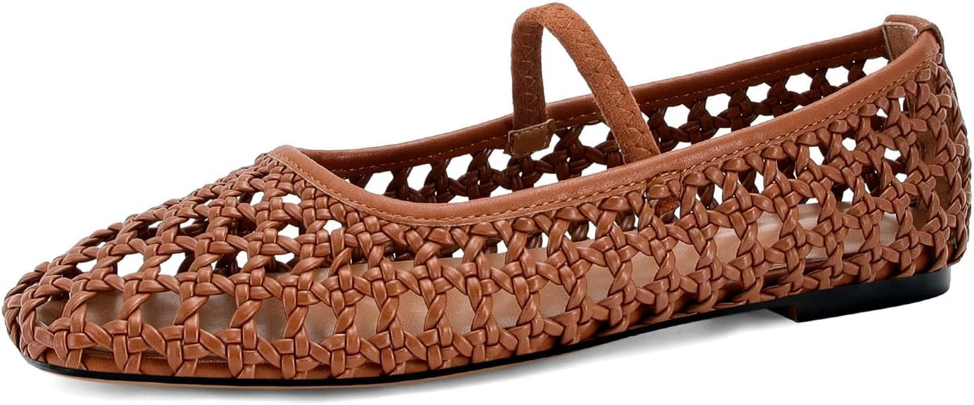 Woven Mesh Ballet Flats for Women Round Toe Mary Jane Flats Buckle Strap Ballerina Flats Comfortable Dress Casual Flat Shoes | Amazon (US)