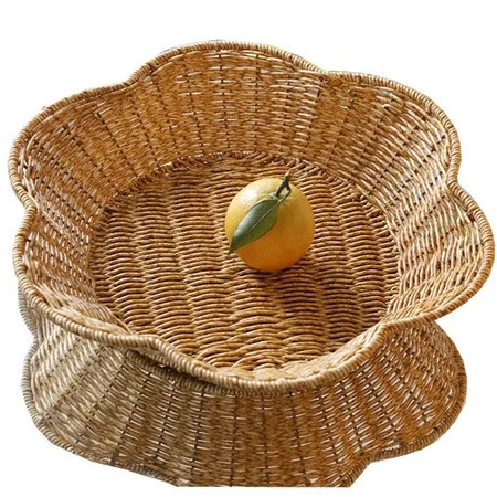 Rattan Round Woven Basket,Happon Round Serving Bowl,Decorative Basket Serving Basket for Kitchen Countertop Organizing | Walmart (US)