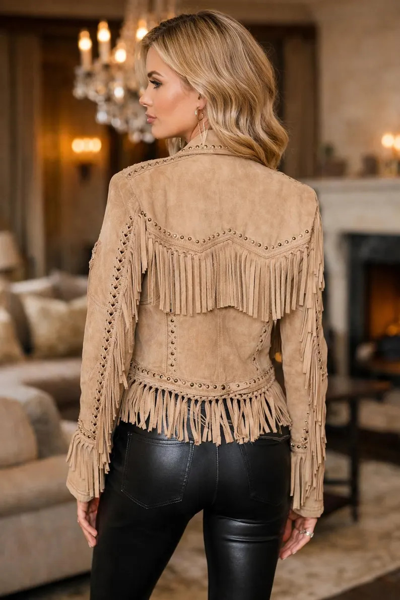 Western Suede Fringe Jacket for Women, Boho Cowgirl Tassel Coat, Stylish Western Fashion | Etsy (Global)