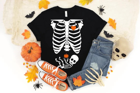Skeleton Maternity Halloween Shirt, Pregnant Skeleton Shirt, Halloween Pregnancy Shirt, Halloween... | Etsy (US)