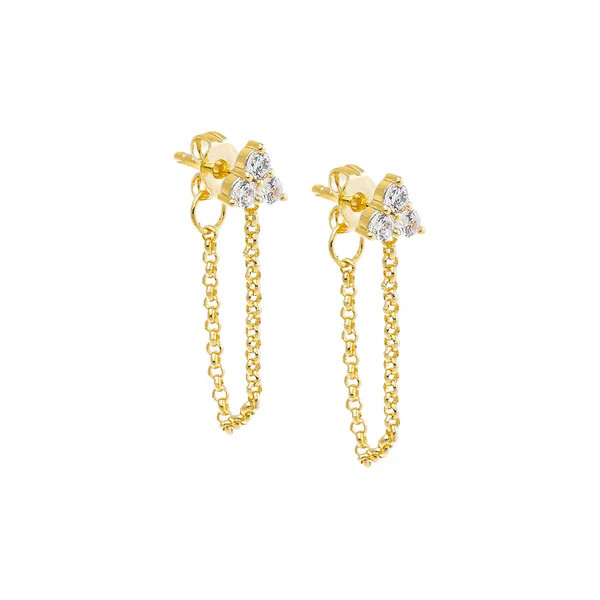 CZ Trio Cluster Chain Front Back Stud Earring | Adina Eden