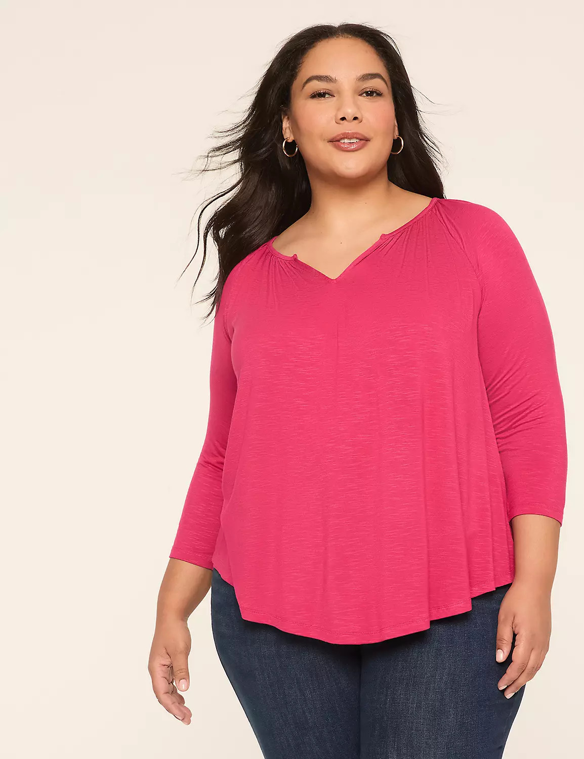 Swing 3/4-Sleeve Notch-Neck Top | LaneBryant Plus size fall fashion work Blouse | Lane Bryant (US)