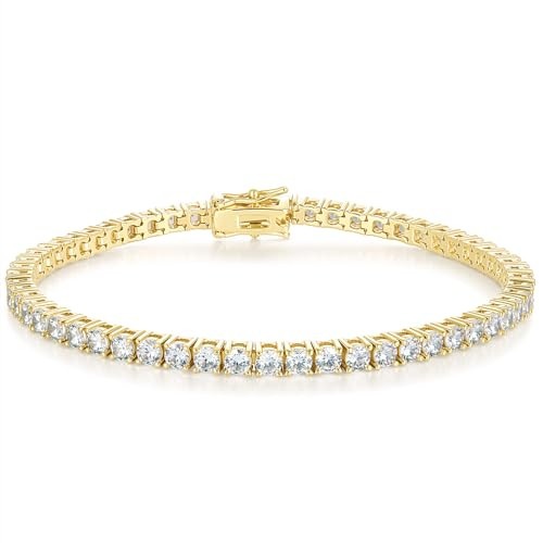 Gemsme 3mm Tennis Bracelet for Women Men, 18K Gold Plated Cubic Zirconia Tennis Bracelet, Classic CZ Bracelet Jewelry for Daily Wear Party Wedding, 7.5 Inch | Amazon (US)