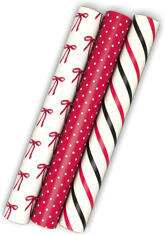 Hallmark Red and Black Wrapping Paper Mini Rolls, 3-Pack (Bows, Diagonal Stripes, Polka Dots) for... | Amazon (CA)