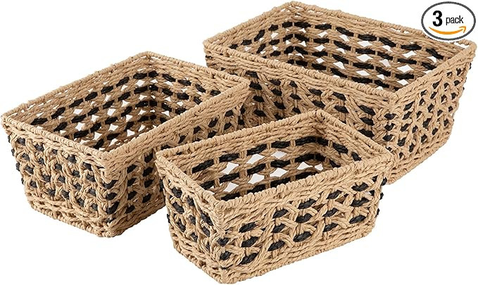 OIAHOMY Wicker Storage Baskets, Paper Rope Shelf Bins, Decortive Baskets for Organizing, Set of 3... | Amazon (US)