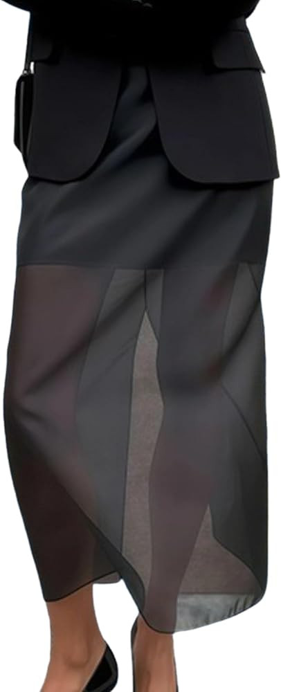 Trendy Sheer Coquette Skirts 2025 Fashion Fall Women Sexy Y2k See Through Maxi Skirt | Amazon (US)