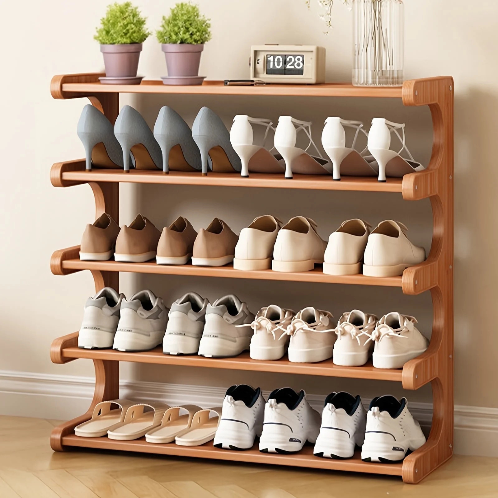 4/5/6 Tier Bamboo Shoe Rack – Wooden Shoe Organizer Shelf for Entryway, Closet, or Garage, Hold... | Walmart (US)