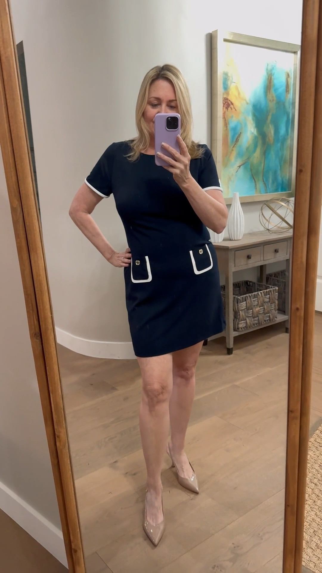 Navy and white dress, work outfit 

#LTKootd #LTKWorkwear #LTKSeasonal